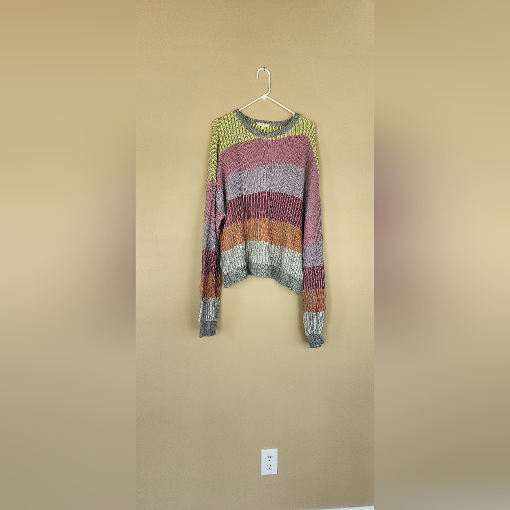 GREY Multi Striped Crew Neck Sweater with Soft Knit Texture